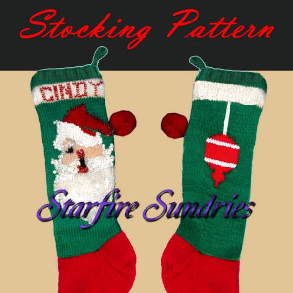 PDF Jeweled Santa Face Christmas Stocking Knitting Vintage Pattern - Bear Brand # 7592 - Large Print