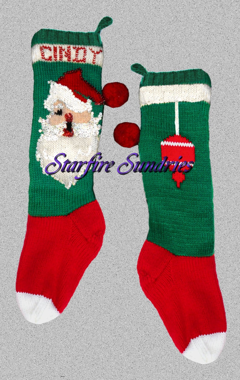 PDF Jeweled Santa Face Christmas Stocking Knitting Vintage Pattern Bear Brand 7592 Large Print image 2