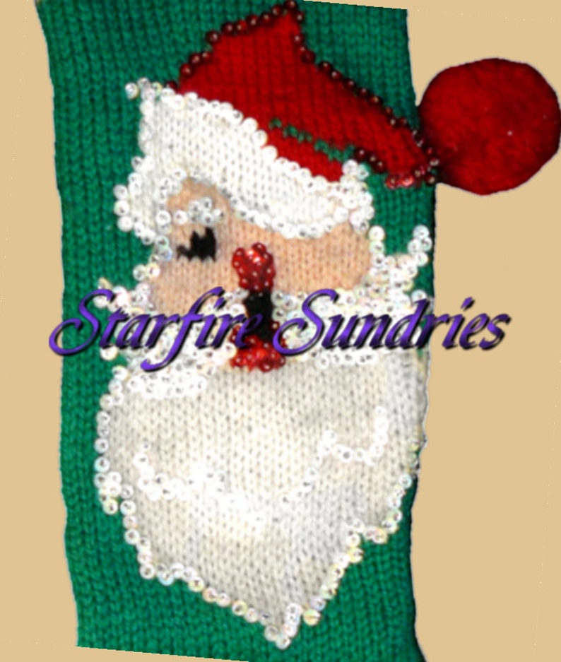 PDF Jeweled Santa Face Christmas Stocking Knitting Vintage Pattern Bear Brand 7592 Large Print image 3