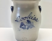 2001 Rowe Salt Glazed 2 Sided Crock with Lid Christmas Cookies Cookies