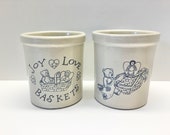 2 Roseville Pottery 1 quart High Jars Bears and Baskets R.R.P. Co. Ohio USA