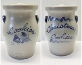 2001 Rowe Salt Glazed 2 Sided Crock with Lid Christmas Cookies Cookies