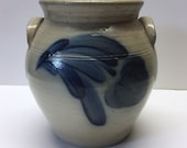 1991 Wisconsin Salt Glazed Crock with Lid and Handles Stoneware Hand Painted Pottery