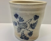 1985 David Eldreth Salt Glazed Hand Painted Crock Nottingham PA. Bird Design