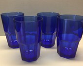 Set of 4 Crisa Cobalt Blue Glasses Made by Libbey Water Glasses Tumblers Gibraltar Style