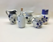Assortment of 5 Miniature Pottery Pieces Williamsburg 1999 Name Stamp Unreadable Plus Unmarked Pieces Hand Painted Design