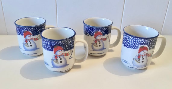 Stoneware Snowman Mugs- Set of 2 - Cracker Barrel