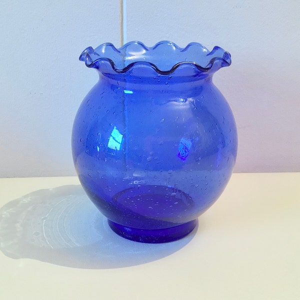 Indiana Glass - Bubb's Glass Ivy Bowl - Cobalt Blue Glass - Ivy Vase - Bubble Glass