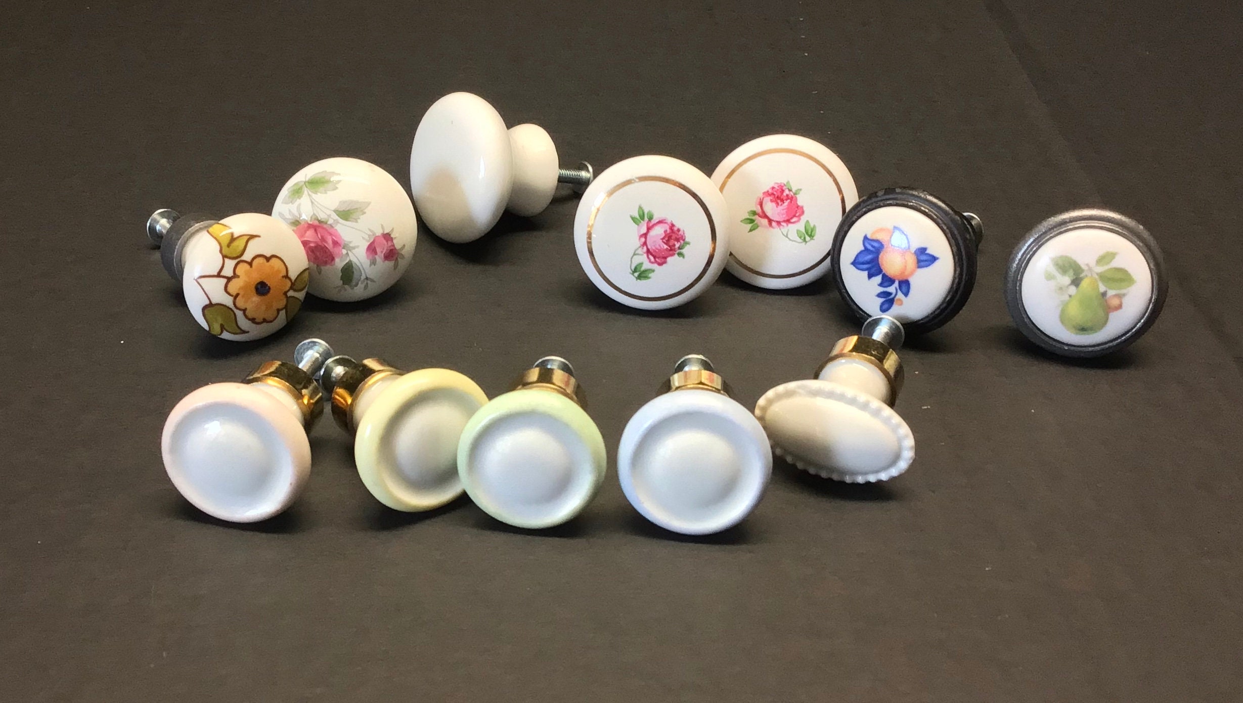 12 Vintage Decorative Porcelain Knobs Hardware Etsy