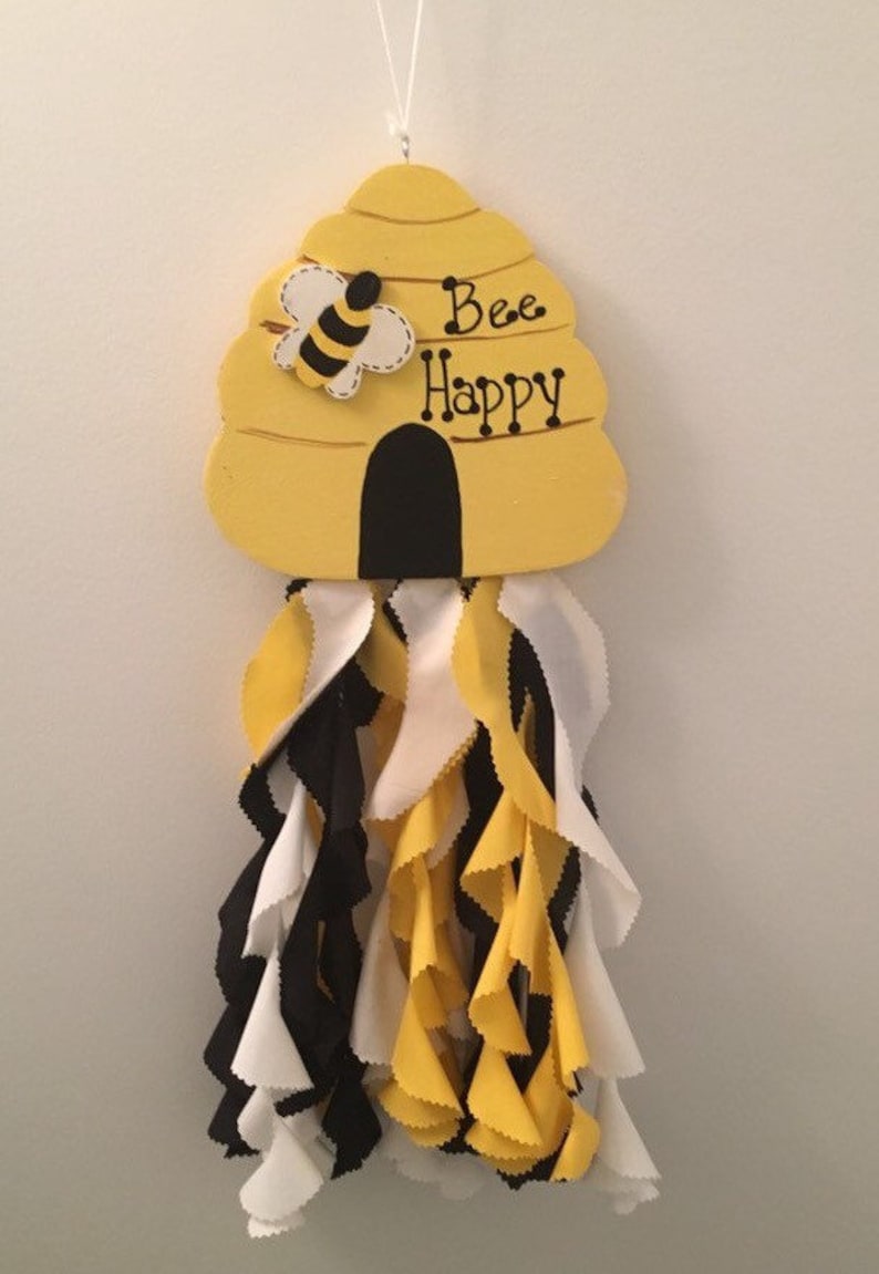 BUMBLE BEE HIVE Wood and Fabric Windsock Personalization available
