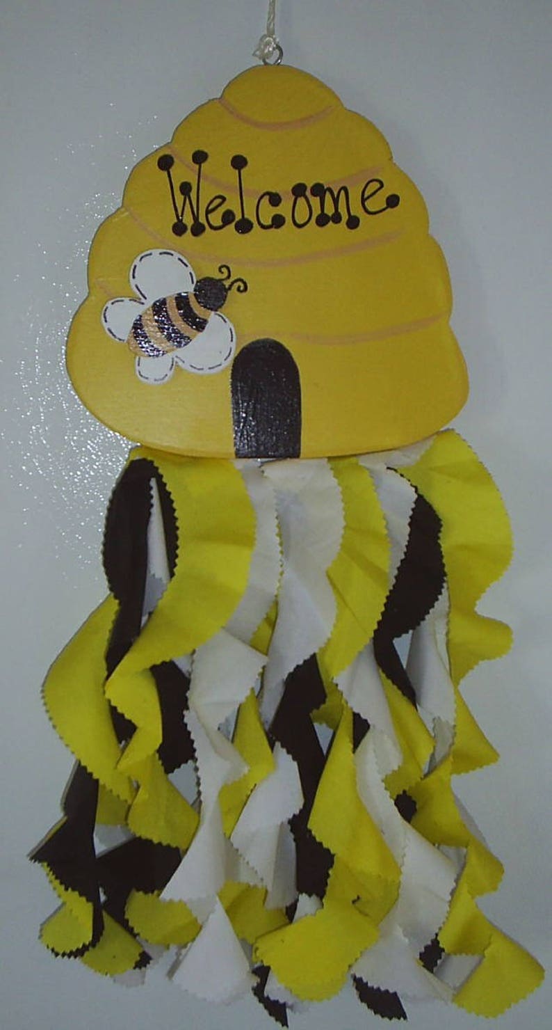 BUMBLE BEE HIVE Wood and Fabric Windsock Personalization available