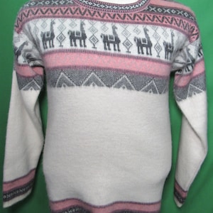 Tejidos Aly Marka Alpaca / Llama Wool Sweater Pink / Grey Size Large Ecuadorian