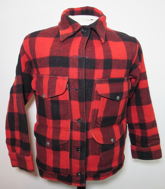 Vintage Filson Mackinaw Cruiser Red / Black Buffalo Plaid Wool