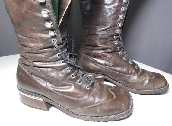 Vintage Monofinn Olof Daughters Knee High Brown Leather Boots Women's 5.5 5 1/2 View 6