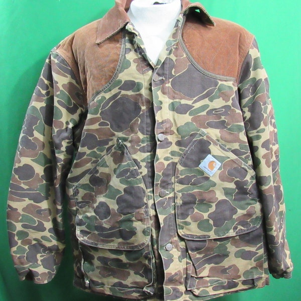 Vintage 80's Carhartt USA Camo Hunting / Shooting Canvas Quilt Lined Jacket / Coat Size XXL 2XL