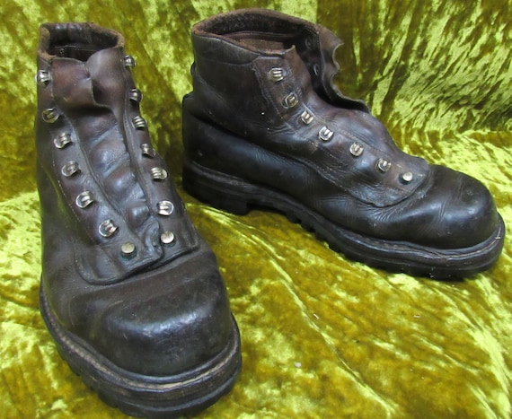 Vintage 40's 50's French Leather Hiking Boots Fab… - image 1