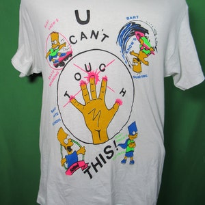 Vintage The Simpsons Bart Knows Neon U can&#39;t Touch This MC Hammer 50/50 Cotton / Poly T-Shirt Size XL