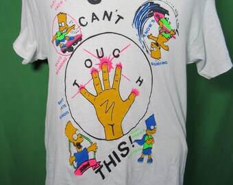 Vintage The Simpsons Bart Knows Neon U can't Touch This MC Hammer 50/50 Cotton / Poly T-Shirt Size XL