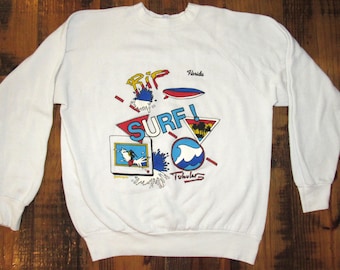 vintage des années 80 Florida RIP Surf surf tubulaire ras du cou sweat-shirt grand moyen