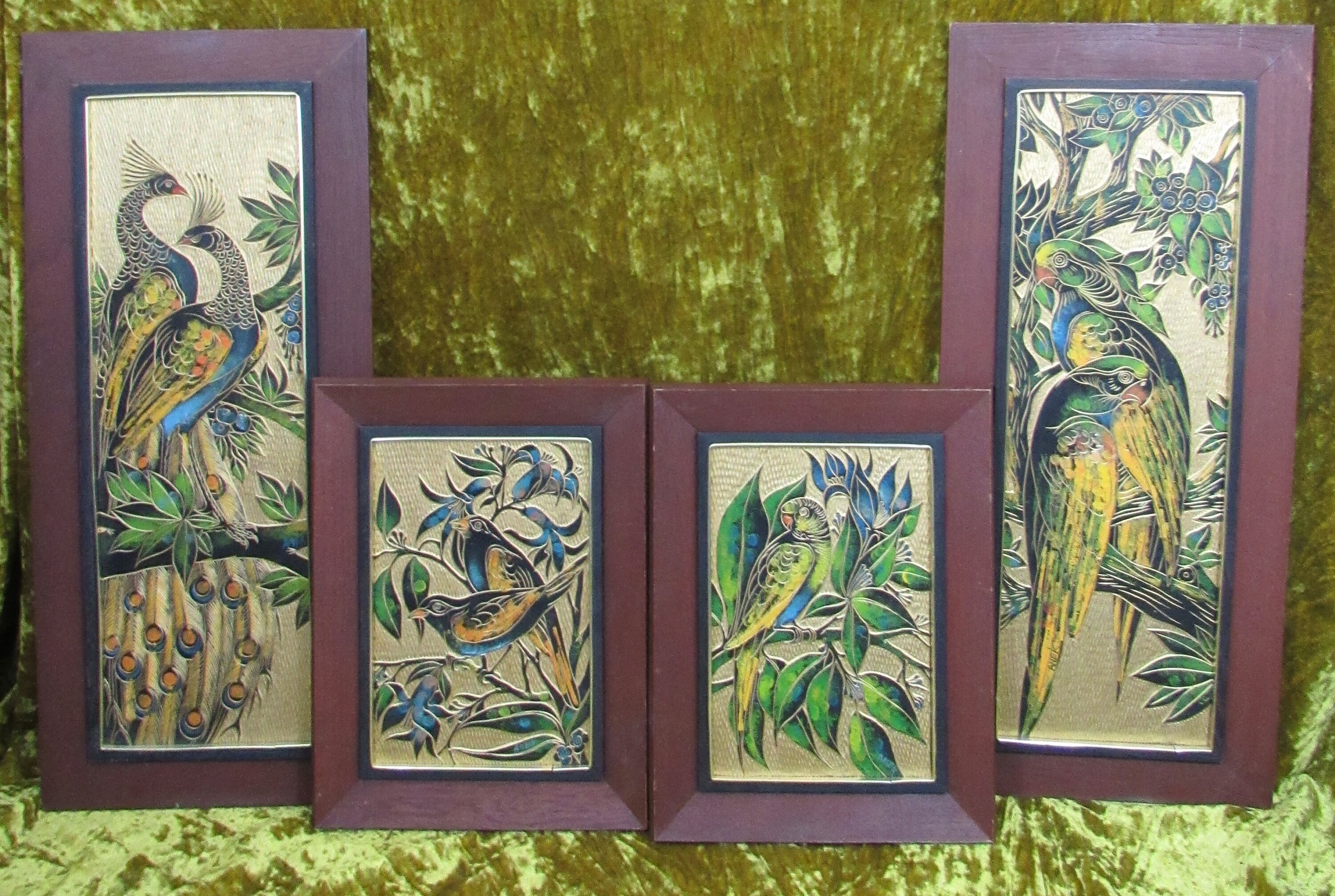 Vintage Mid Century 60's Original Wood Carved Painting by Anek
