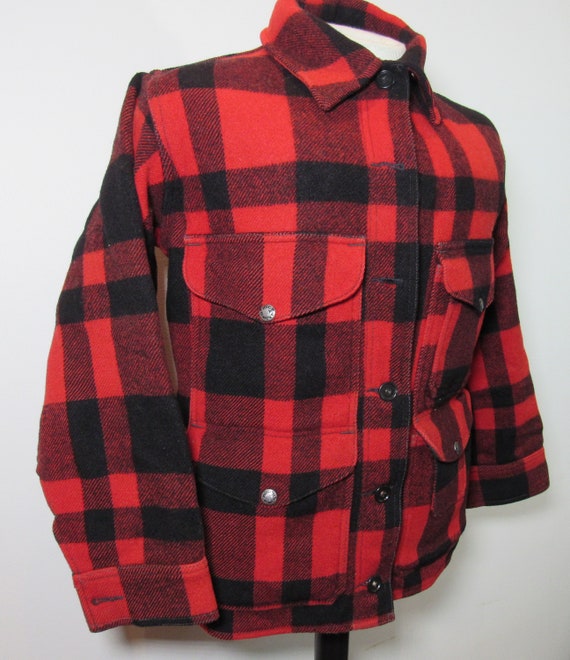 Vintage Filson Mackinaw Cruiser Red / Black Buffalo Plaid Wool