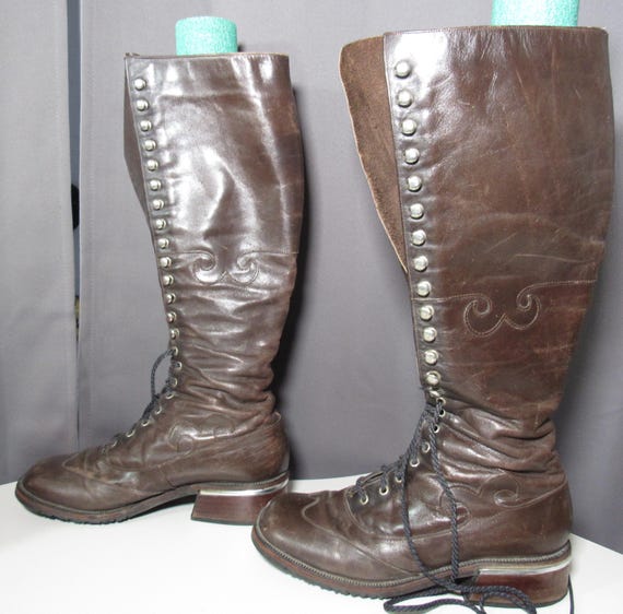 Vintage Monofinn Olof Daughters Knee High Brown Leather Boots Women's 5.5 5 1/2 View 2