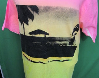 Vintage 90's Tropics Belize Neon Sunset T-Shirt Size XL Central America