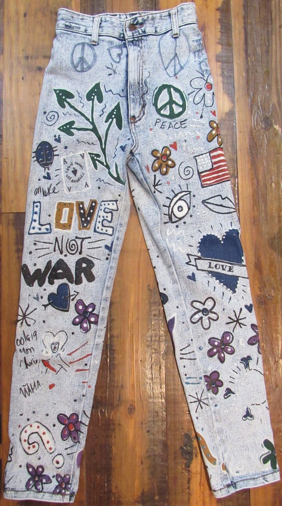 80s Vintage Leslie Hamel Jeans Pants Vintage Levis Hand Painted 