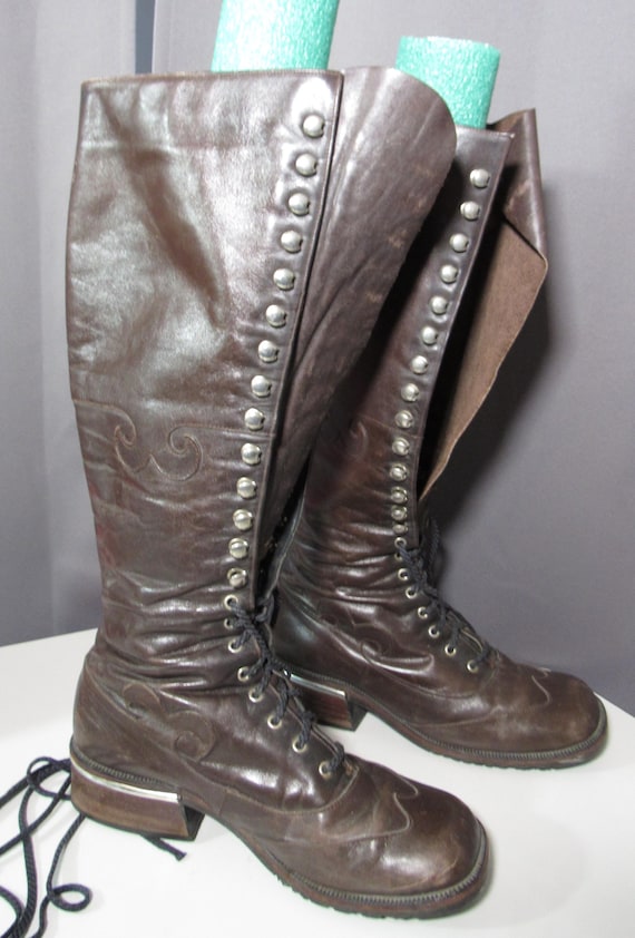 Vintage Monofinn Olof Daughters Knee High Brown Leather Boots Women's 5.5 5 1/2 View 3