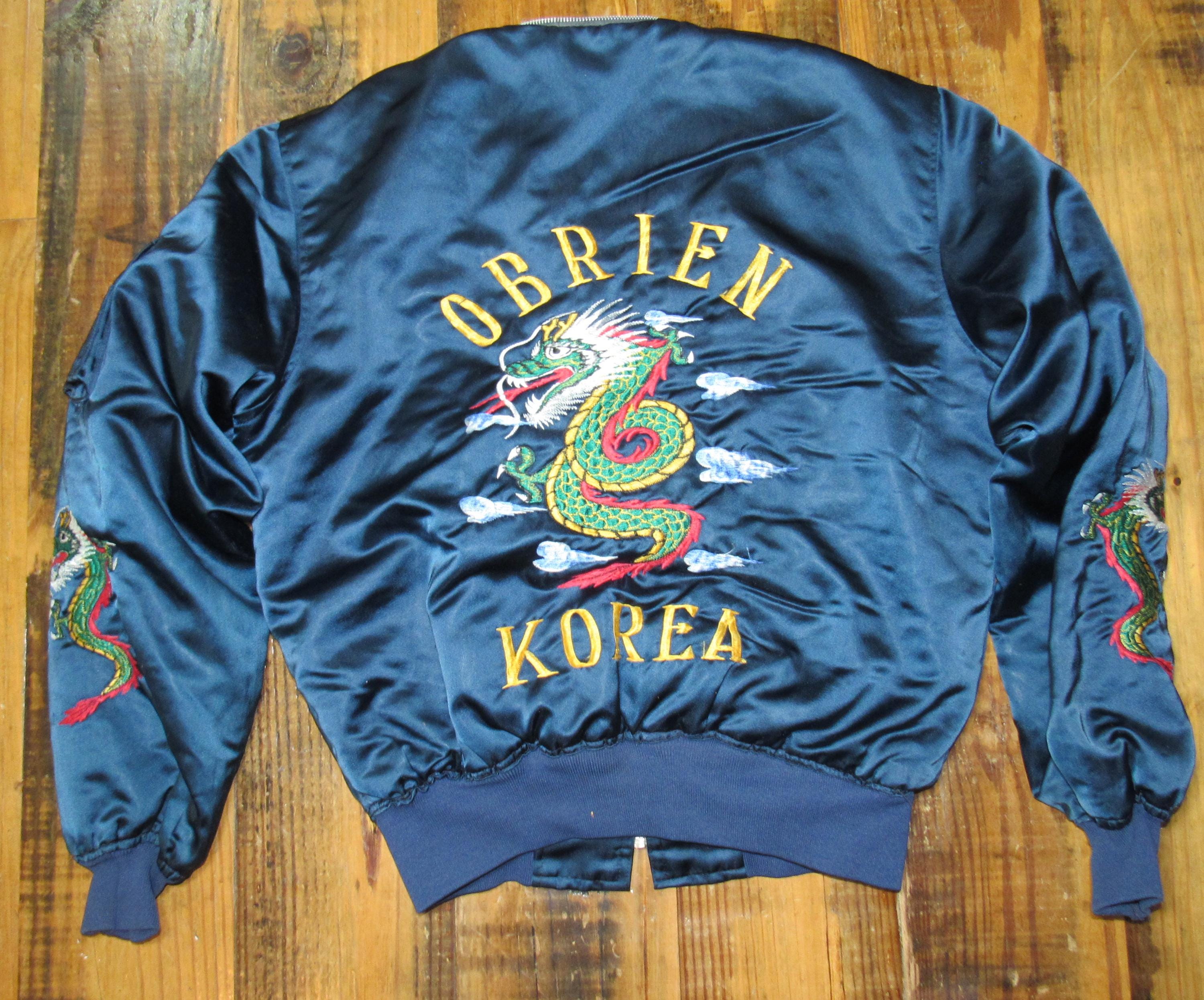 Vintage Souvenir Satin Bomber Jacket Korea Full Zip Dragon