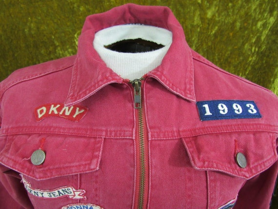 Vintage 90's 1993 DKNY Donna Karan New York Red Denim Letterman
