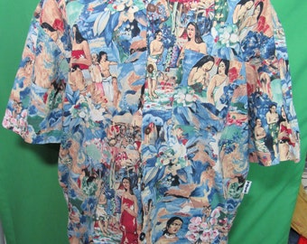 Vintage Toes on the Nose Rare Pattern Tiki Hawaiian Shirt Size Large