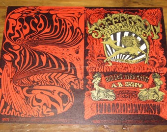 Vintage 60's 1968 Double Postcard Mailer Santana Jefferson Airplane Bill Graham