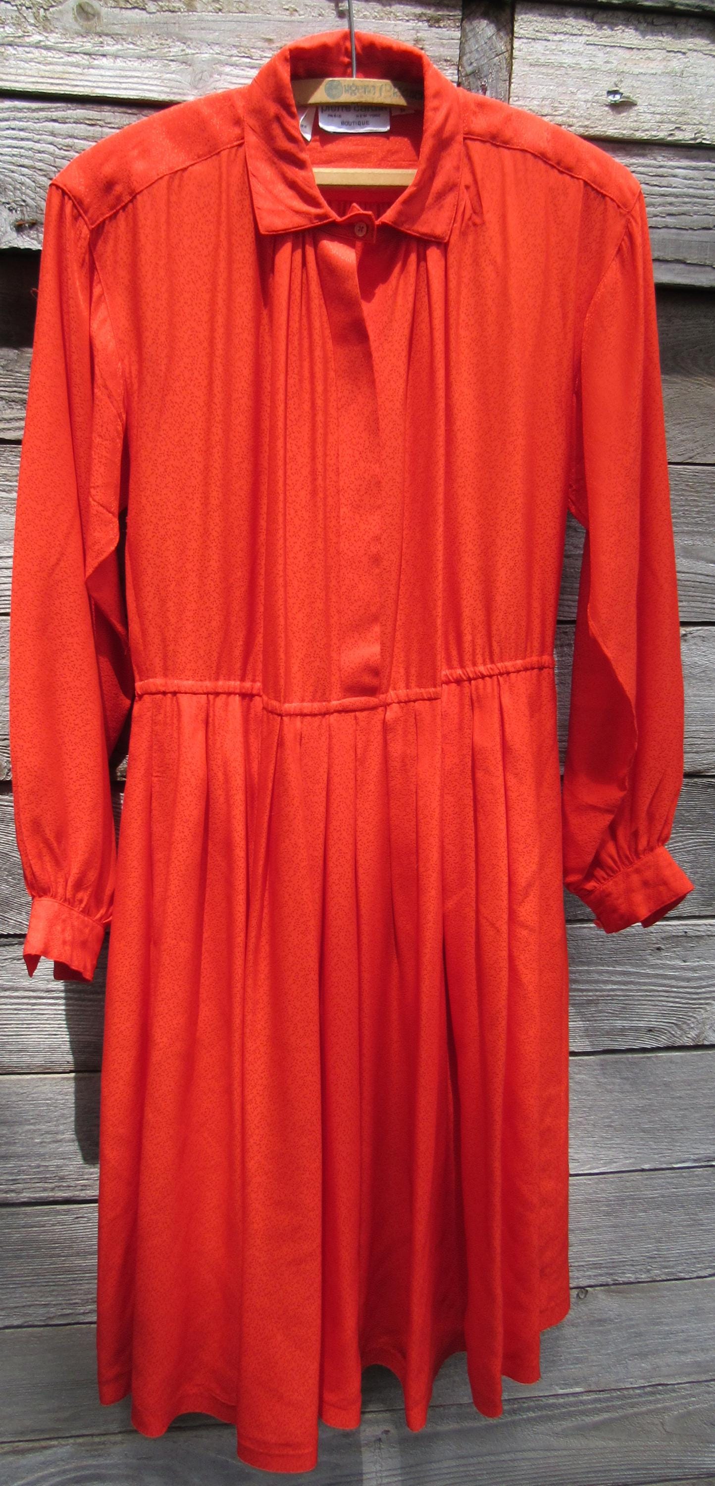 Vintage 80s Pierre Cardin Boutique Red Silk Midi Dress Size 6 Small