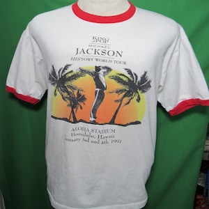 Vintage 90&#39;s 1997 Michael Jackson King of Pop History World Tour Aloha Stadium Hololulu Hawaii Ringer T-Shirt Size Large