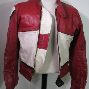 Vintage 80&#39;s Yamaha USA Pro Style Red / White Leather Cafe Racer Motorcycle Jacket Racing