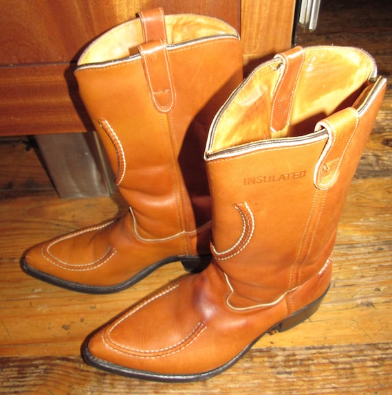 Vintage Double H Insulated Brown Leather Western Cowboy Boots Men's 10 1/2 D