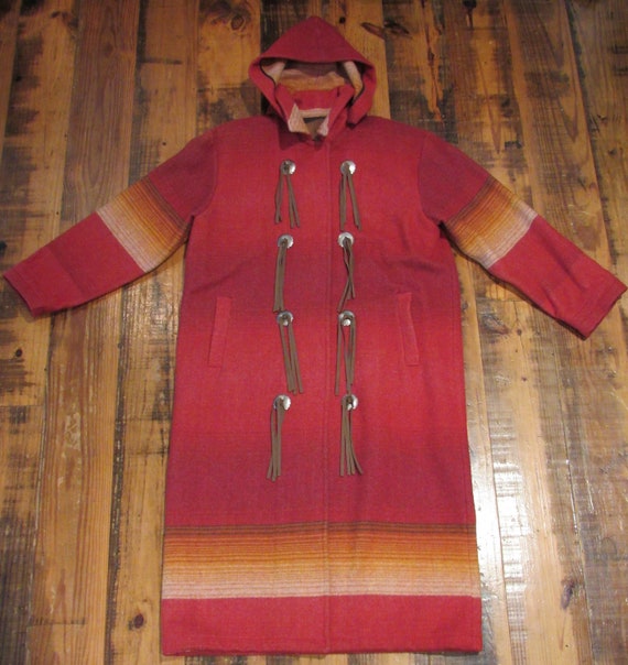 Vintage Woolrich Navajo Blanket Wool Coat w/ Hood 