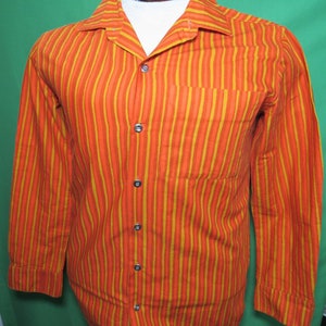 Vintage 60&#39;s / 70&#39;s Marimekko Finland Orange Striped Cotton Blouse Top Size 36