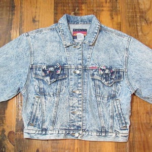 Vintage 80&#39;s Jordache Denim Jacket w/ Pink Polka Dot Bow Ties Medium
