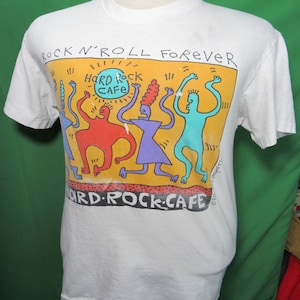 Vintage 90&#39;s 1992 Hard Rock Cafe Big Hed Designs Keith Haring Pop Art Thrashed T-Shirt Size Medium