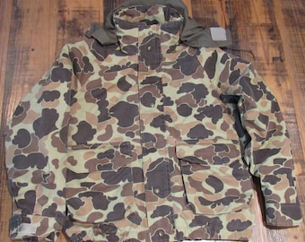 Vintage 80-tals Columbia Gore-Tex Duck Camo jaktjacka/kappa storlek L Tillverkad i USA med huva