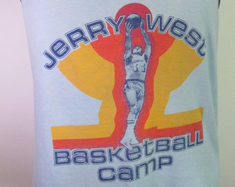 Vintage 80's Jerry West Basketball Camp Tank Top Jersey Adidas Size Large / Medium