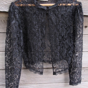 Vintage 80&#39;s Gunne Sax Jessica McClintock Black Floral Lace Top Cardigan Women&#39;s Small