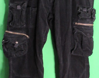 Vintage Black Polo Ralph Lauren Tactical Utility Cargo Corduroy Military Paratrooper Pants Measured 38 x 29