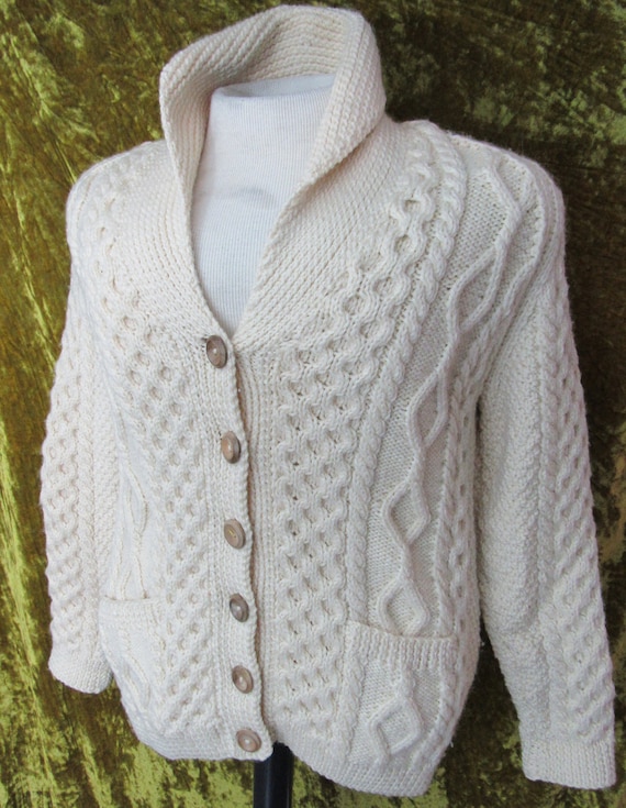 Vintage Inverallan Knitters Ivory Wool Hand Knit /