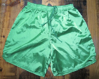 Vintage Y2K Cobblestones Green Nylon Satin Gym / Running / Jogging / Athletic / Soccer Shorts Size Large NOS Lightweight