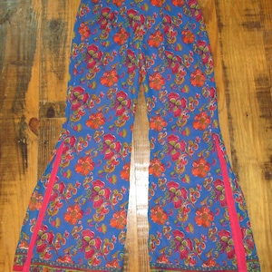 Vintage 70&#39;s Floral Bell Bottom Flare Wide Leg Pants 32&quot; Waist