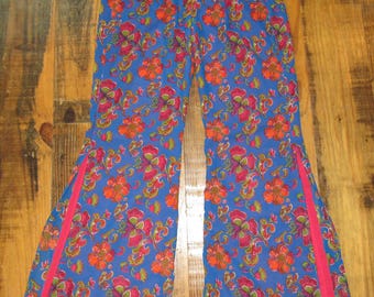 Vintage 70's Floral Bell Bottom Flare Wide Leg Pants 32" Waist