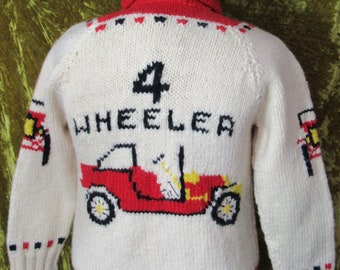 Vintage 1950's 4 Wheeler Full Zip Cardigan Sweater Automotive Motoring Rockabilly / Greaser 50's